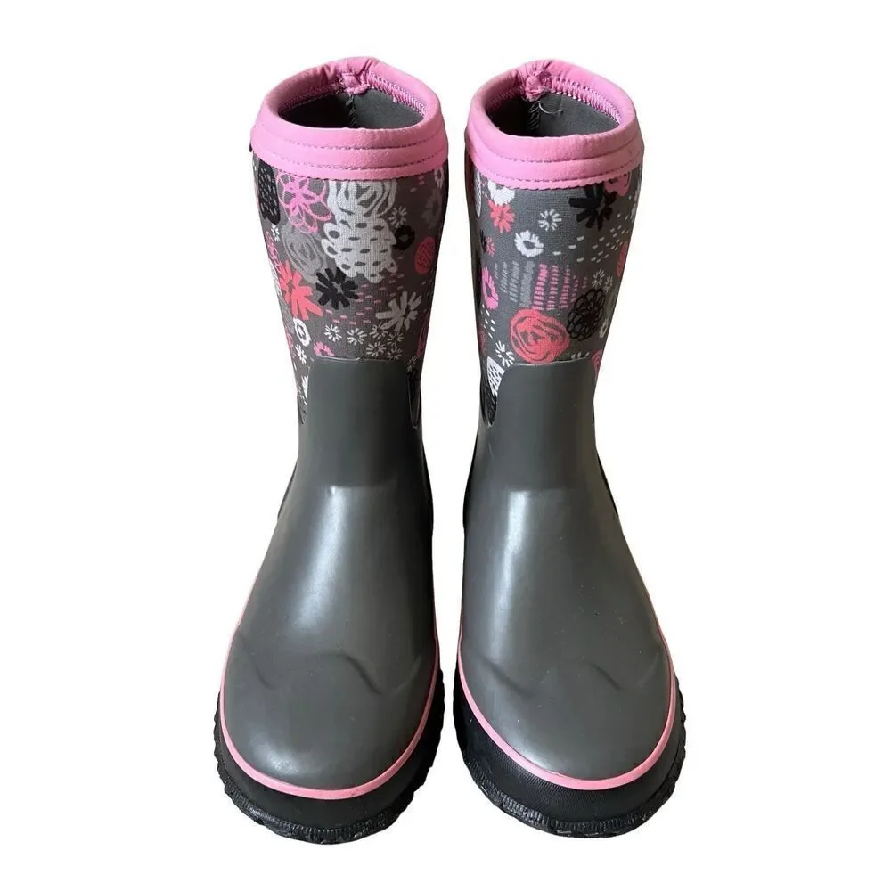 Bogs Stomper‎ Garden Winter Boots Toddlers Size 3 Youth Gray Rubber Rain Snow